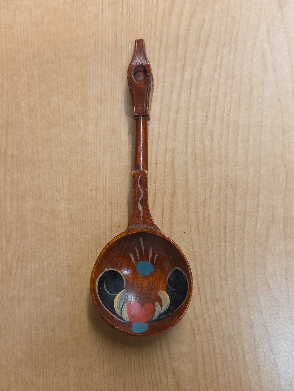 Swedish Vtg Folk Wooden Hand Carved Letter Spoon with Ball in Cage,cutting Board